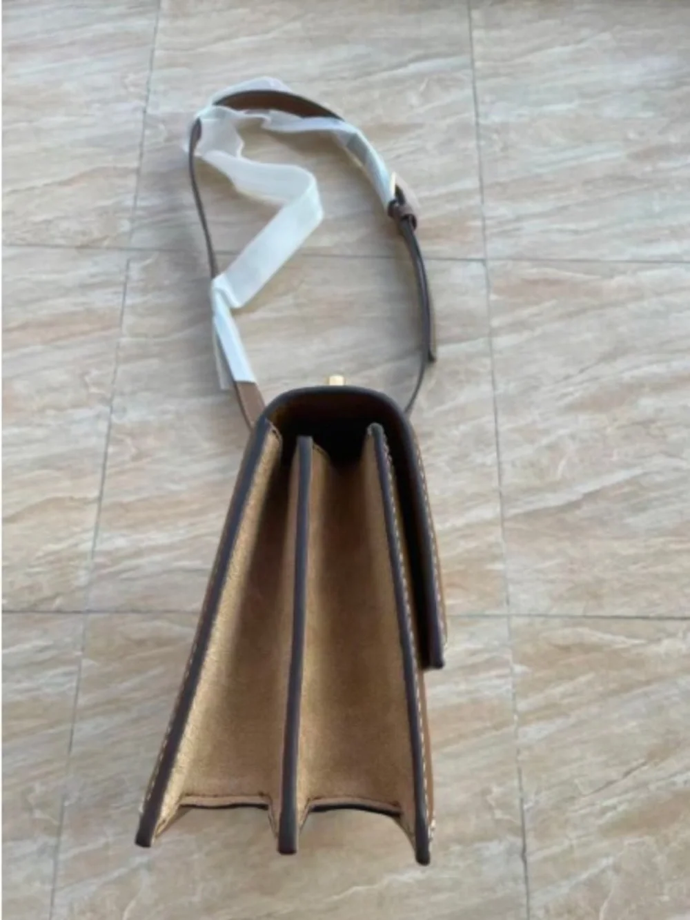 Tory Burch Beige and Brown Logo-Print Crossbody Bag